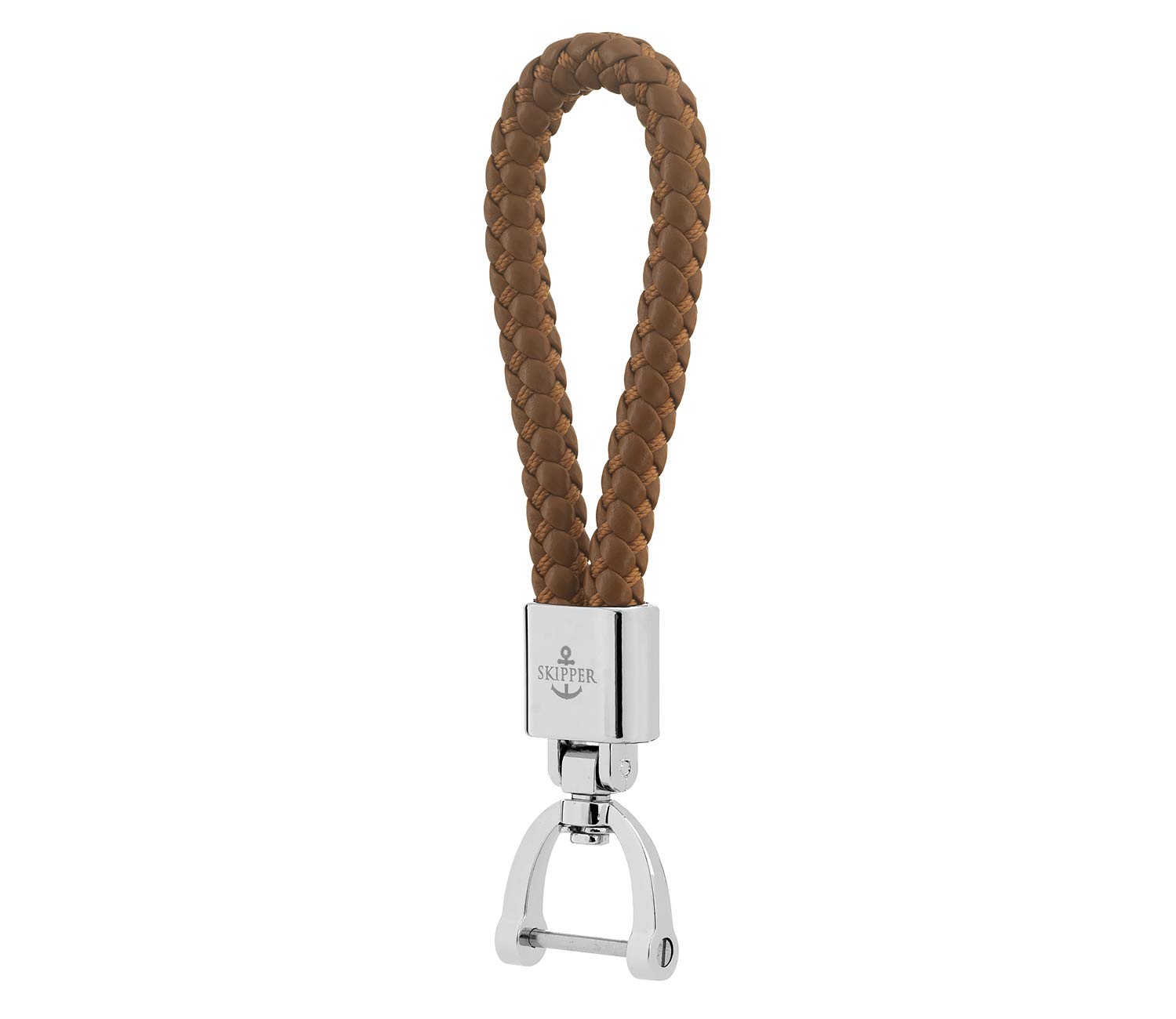 Portachiavi Skipper In Ecopelle Intrecciata Marrone – Design Nautico Con Anello In Acciaio E Chiusura A Vite, Regalo Uomo Donna