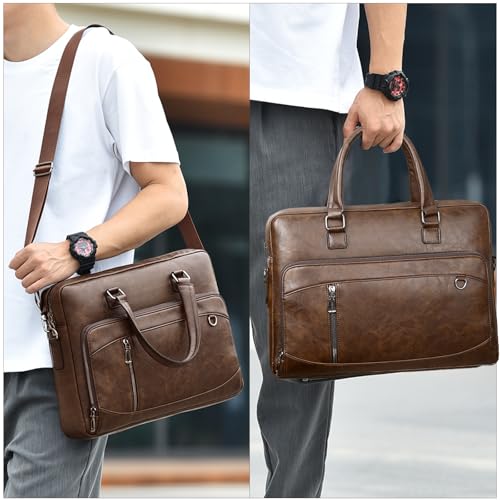 Bolsa marrón de cuero PU para laptop para hombres miniatura 5
