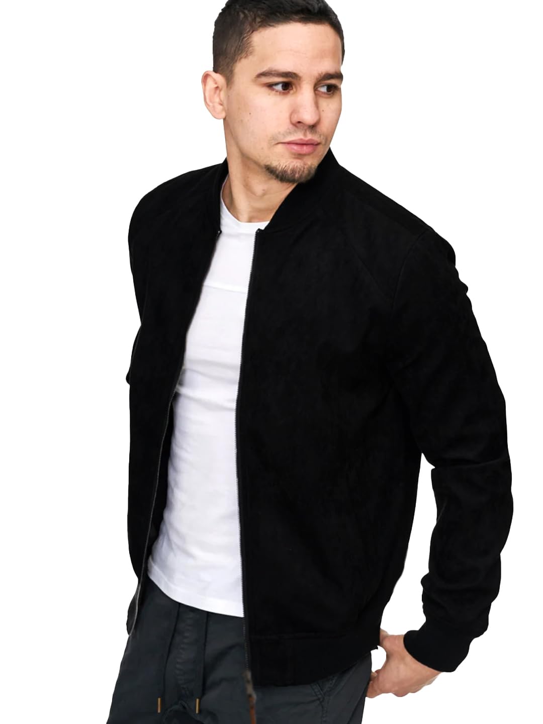 CASUAL JACKET For Men's Loopknit Full Sleeve Regular Fit Solid Bomber Jacket (Color Black)