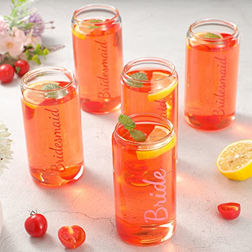 12 Pcs Bride Bridesmaid Drinking Glasses Bridal Can Shaped Cups Bridesmaid Gifts Glass Tumbler 16Oz Beer Glasses Stemless Champagne Flutes With Straw For Bridal Shower Bachelorette Party Wedding Day #TOP5