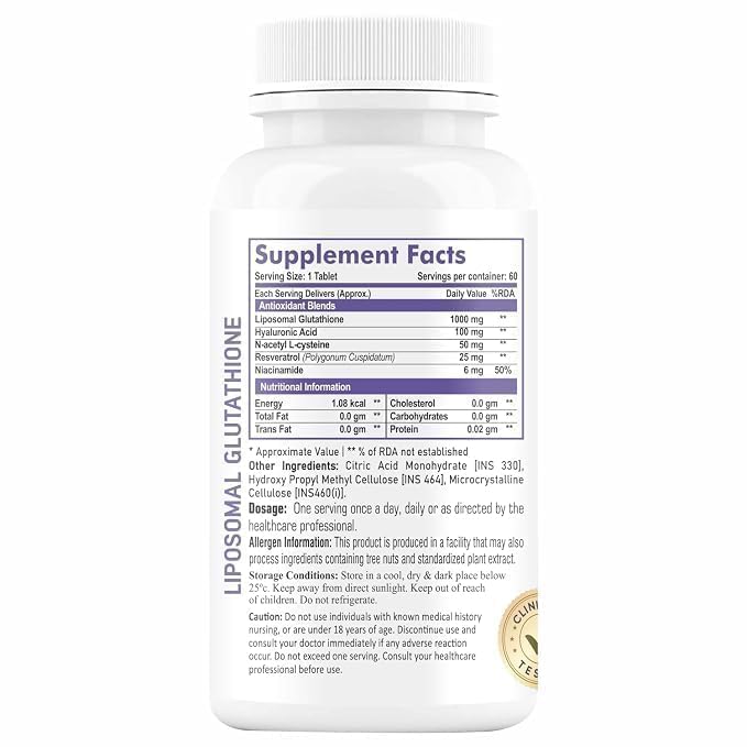 Image of Hayer Glutathione Supplements - Liposomal Glutathione Tablets Skin health Support 1000mg, 5-in-1 with Hyaluronic Acid & NAC, 120 Veg Tablets