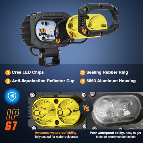 Image of Nilight LED Pod Light 24W 4 Inch 2PCS Yellow Flood Beam Driving Lights Pods IP67 Waterproof Auxiliary Offroad Lighting for Truck Tractor SUV ATV UTV Golf Cart Boat Motorcycle Dirt Bike