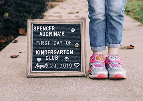Rustic Felt Letter Board Bundle Farmhouse Vintage Barn Wood Frame and Stand by Felt Creative Home Goods Changeable Message Memo Board 700+ Letter Set Numbers (Gray Frame, Black Felt 10x10 Inches)