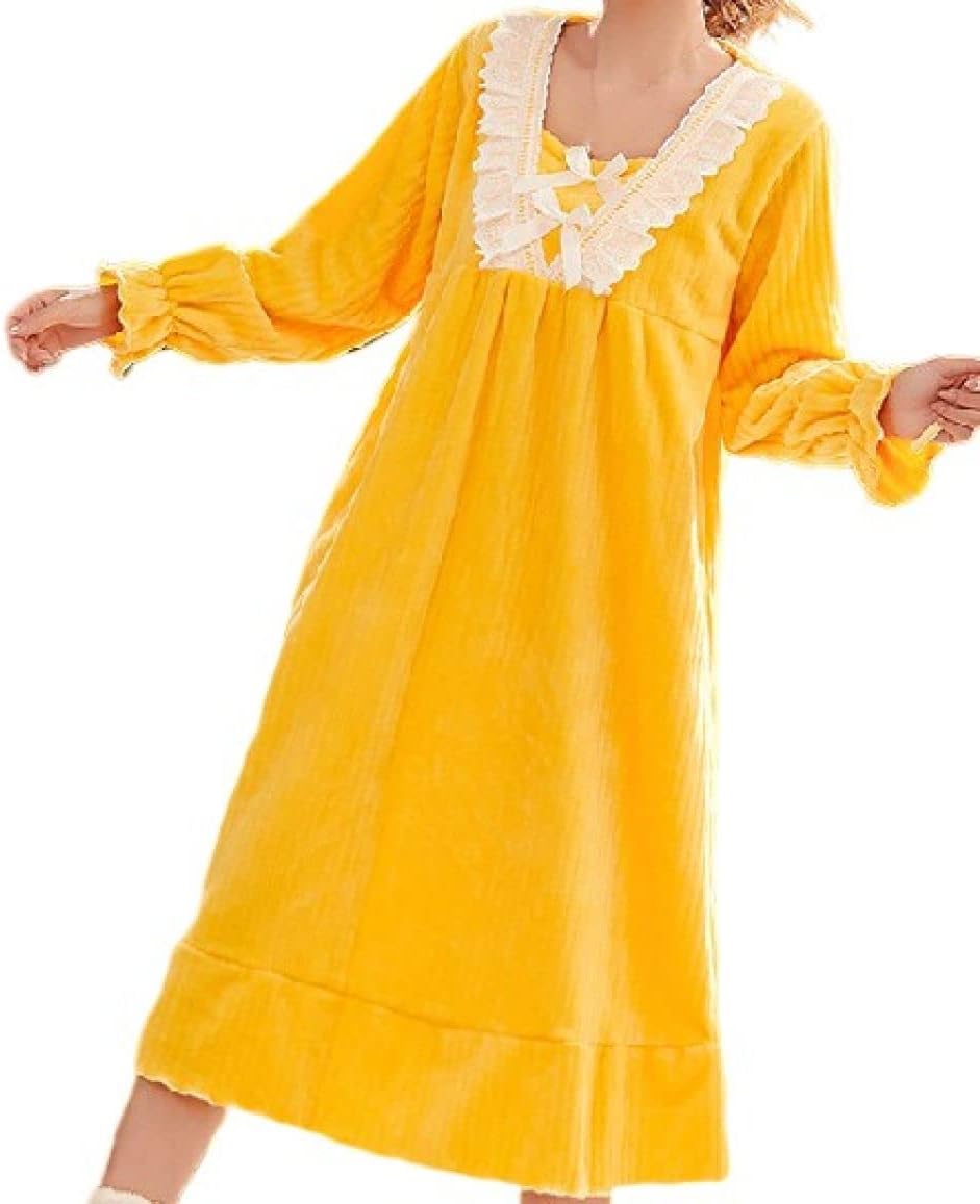 Women'S Nightwear,Ladies Flannel Warm Nightgown Long Sleeve Vneck