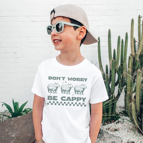 Kids Funny Capybara Shirt - Vintage Don't Worry Be Cappy Capybara Pun Toddler & Youth Gift - Natural Boys & Girls Graphic Tee4
