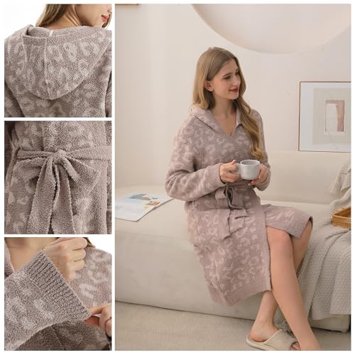 Image of bearberry Plush Hooded Bath Robe Women's Loungewear Sleep Robe Indoor Outfit