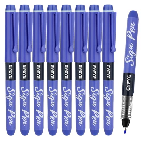 EYEYE Professional Sign Pens - 1.0mm Fine Point Blue Liquid Ink Rollerball Pens (9 Pack) - Smooth Writing for Signatures, Checks, Documents - Quick Drying, No Smudge, Archival Quality
