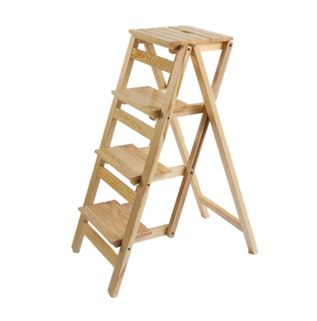 ZGYOZMNG Step Stools Wooden Step Ladders Folding Stool Solid Wood Ladder Stool Folding Library Steps Stool Multifunctional Black Wooden Wood Color Shelving Ladder for Kitchen Office Ladder Chair