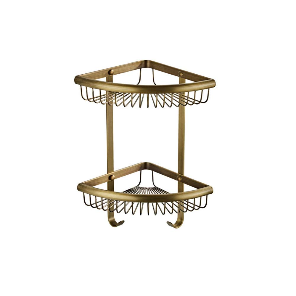 Never Rust Shower Shelf Bathroom Corner Storage Shower Caddy Basket Wall-Mounted Brass Corner Storage Shelves for Shampoo