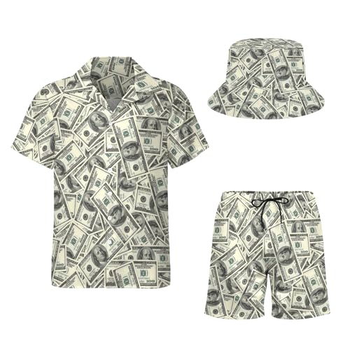 Men's 3 Piece Set Tracksuit Hawaiian Shirt Shorts Button Down Cuban Neck Shirt and Tropical Beach Shorts Sets with Bucket Hat