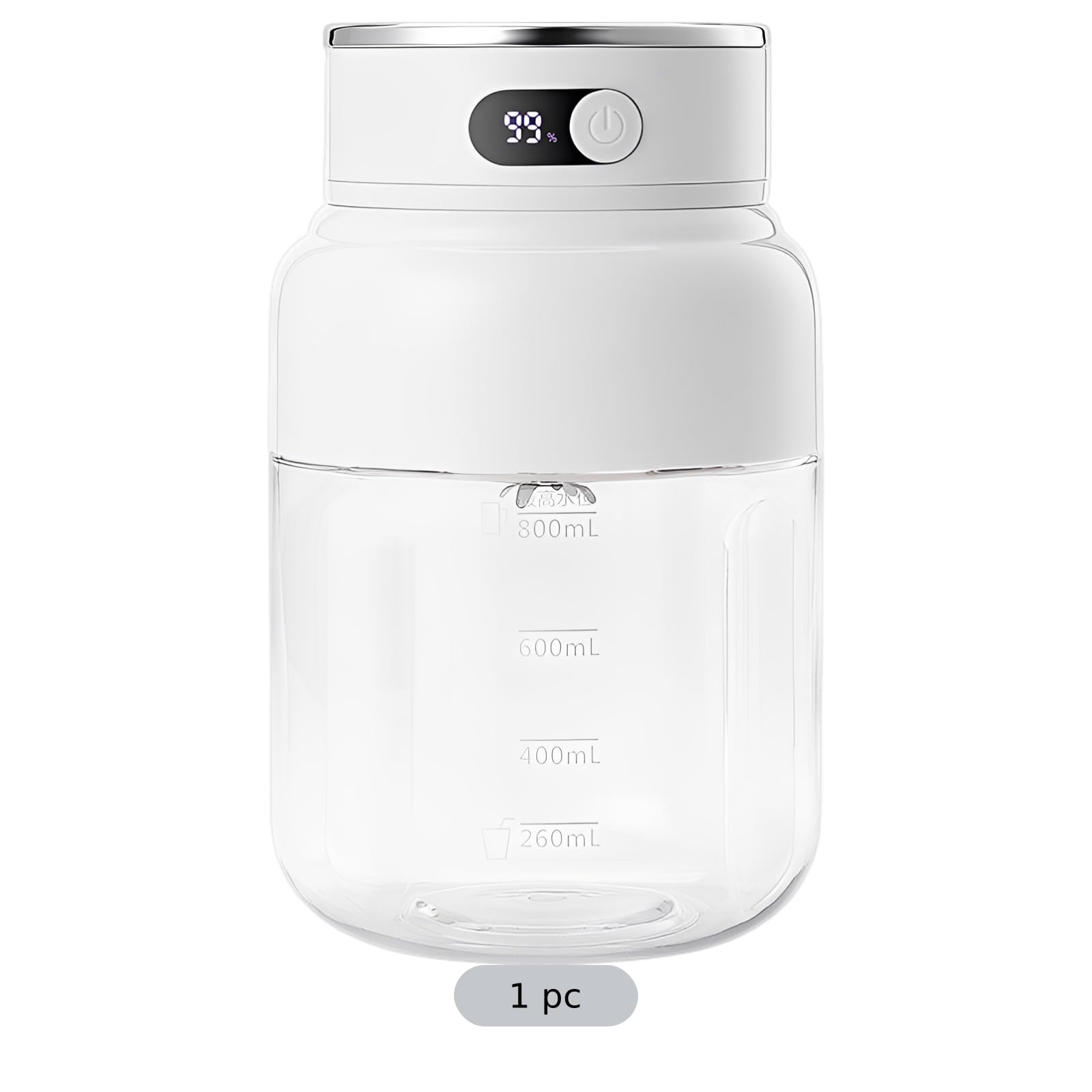Batidora portátil de 27 onzas, licuadora personal de 80 W con pantalla LED, procesador de alimentos de viaje de acero de 50 paletas, doble tapa, batería de 2600 mAh, para deportes, camping y hogar