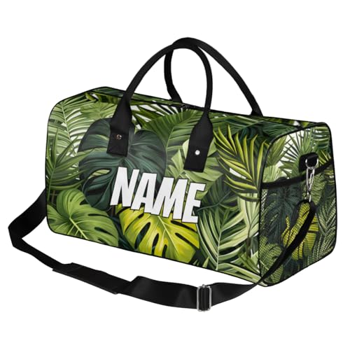 Personalized Tropical Monstera Travel Duffel Bag with Name, Custom Gym Sport Bag Jungle Nature Carry On Weekend Overnight Duffel Bag for Men Women2