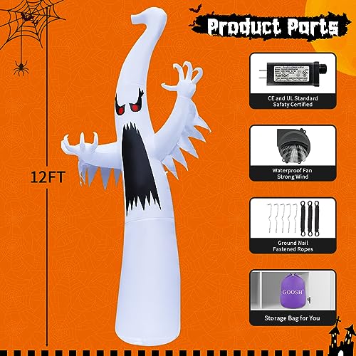 Image of GOOSH 6 FT /12 FT Halloween Inflatables Ghost Outdoor Decorations Blow Up Yard Scary Red Eye Dimming Ghost with Built-in Colorful LEDs for Garden Lawn Indoor Party Decor (12FT)