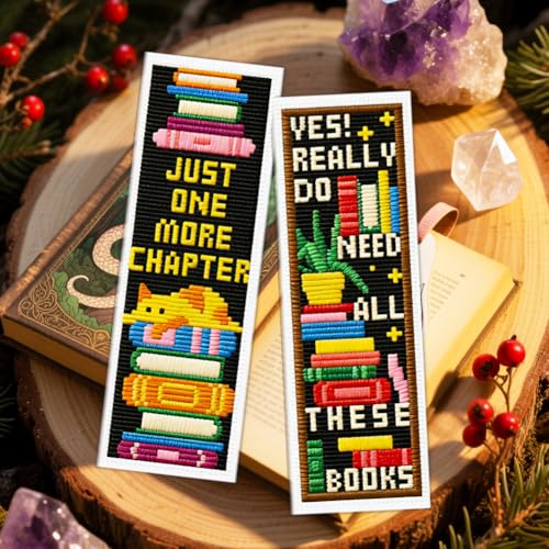 Image of ACRNIGHEET 6PCS Cross Stitch Bookmark Kit for Beginner Stamped Cross Stitch Kits for Adults Bookshelves DIY Tassel Embroidery Bookmark Kits Needlepoint Kit with Instructions Craft Gift 8.5''x3'' 11CT