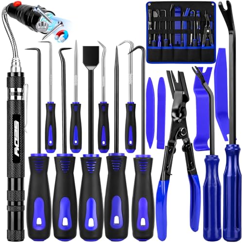 17PCS Pick and Hook Tool Set with Magnetic Pickup Tool, Trim Removal Tools, Clip Removal Plier, Fastener Removers and Gasket Scraper for Automotive, O-Ring, Gasket, Hose, Panel Removal and Car Repair