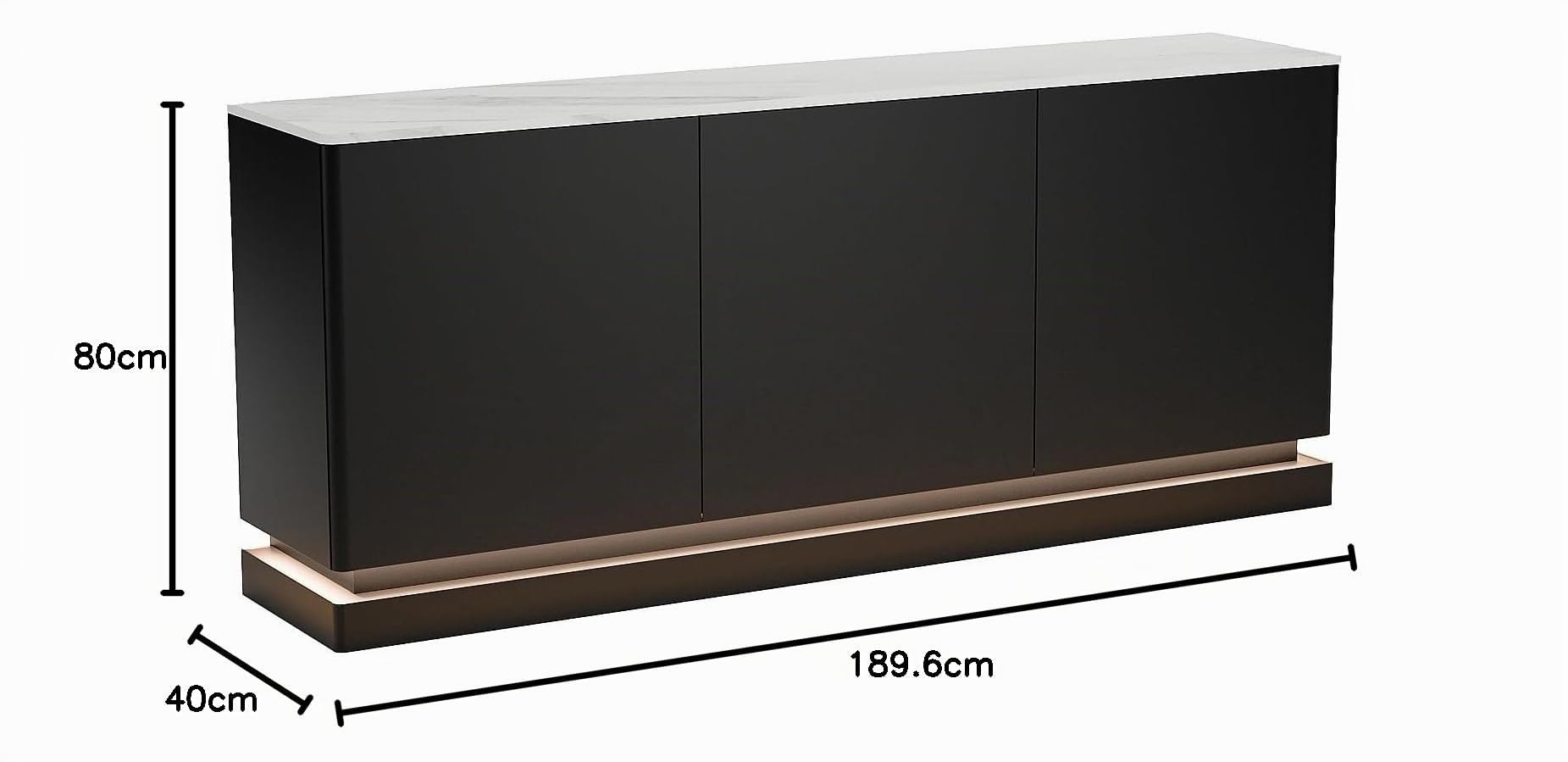 PASCAL MORABITO Vente-Unique - Buffet 3 Portes avec LEDs en MDF - Noir et Effet marbre Blanc - DEVIKA