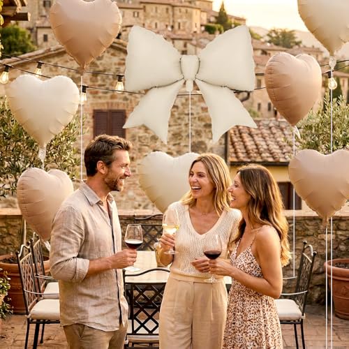 Image of 12 Pcs 18 Inch Heart Balloons and 38 Inch Bow Balloons, Large Foil Bow Heart Balloon Bow Party Decorations for Birthday Baby Shower Valentines Wedding Party