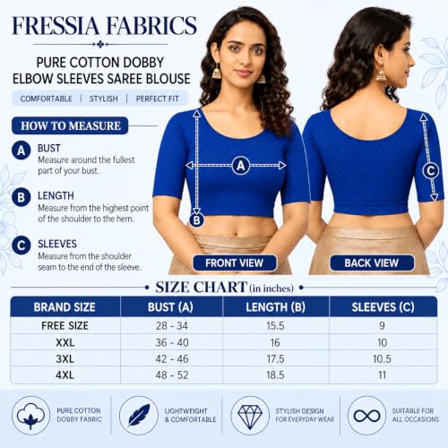 Image of Fressia Fabrics Women's Black Cotton Stretchable Readymade Saree Blouse