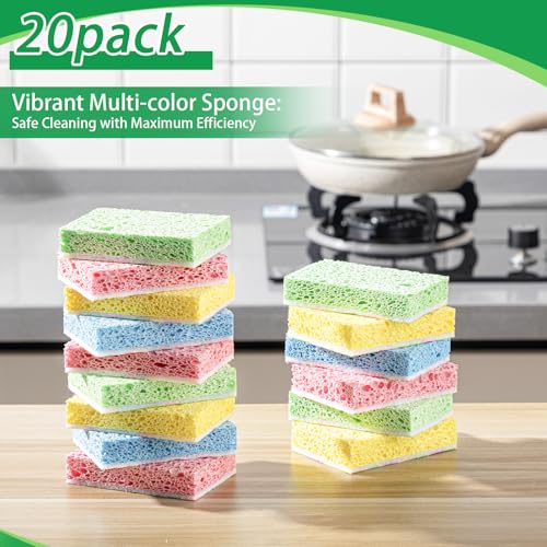Image of 20 Pack Cleaning Scrub Colored Sponge Kitchen Sponges Colorful Non Scratch Dual Sided for Dishes, Pots, Pans, Multi Surface Household Cleaning