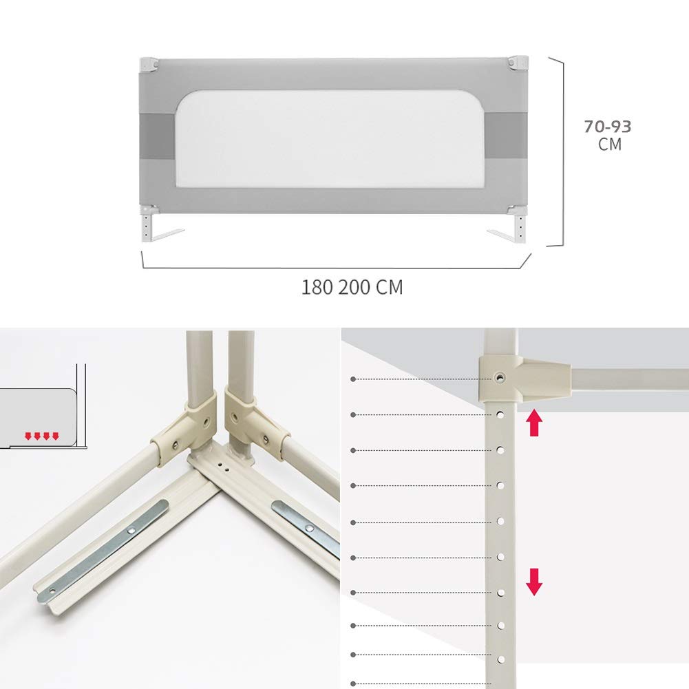 Barandillas para Cama, Protectores de Descanso con Altura Ajustable para Mayor Seguridad y Estabilidad para niños, fáciles de Usar (Color: Gris, Tamaño: 200 cm)