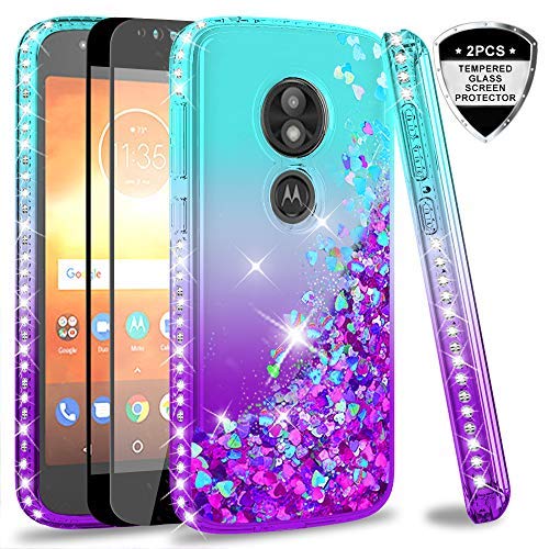 LeYi for G Power 2021 Case, G Power Case 2021with [2 Pack] Tempered Glass Screen Protector, 3 in 1 Full Body Shockproof Rubber Dustproof Rugged Defender Protection Case Moto G Power, Teal/Purple