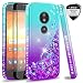 Moto E5 Play Case, Moto E5 Cruise Case (Not Fit Moto E5) with Tempered Glass Screen Protector for Girls Women, LeYi Glitter Cute Moving Quicksand Liquid Phone Case for Motorola E5 Play ZX Teal/Purple