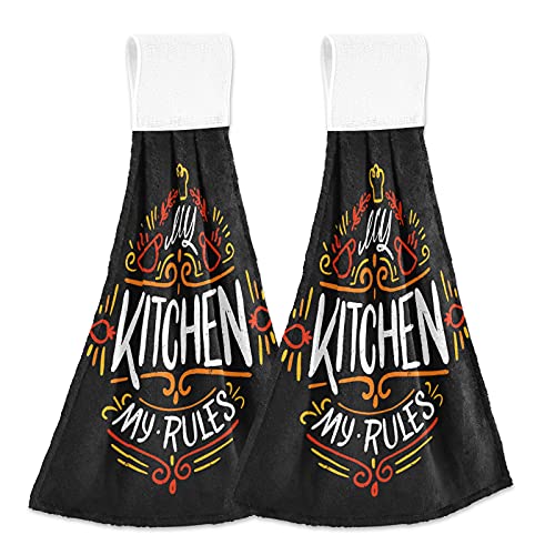 My Kitchen Rules - Juego de 2 toallas de mano para cocina, adhesivo mágico, para colgar, toalla de mano, para armario, baño, baño, lavadero, 35,5 x 46,2 cm