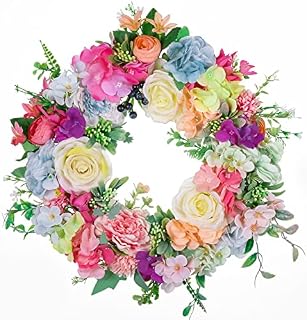 Chrifansi Door Wreath,Spring Summer Wreath for Front Door Outdoor,Large Artificial Wreaths With Rose Hydrangea Berries for Home Garden Party Wedding Decoration