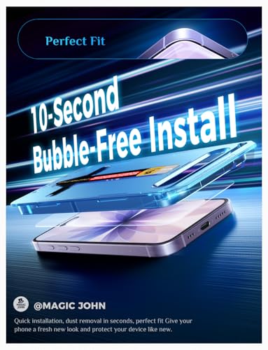 Image of MAGIC JOHN for iPhone 17 Screen Protector Tempered Glass Easy Installation | 2Pack, Auto Dust-Elimination, , Bubble Free, HD Clear, Scratch Resistant, 6.3 inch