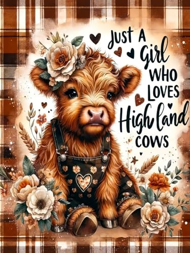 KYOQFVN Highland Cow Diamond Art Painting Kits for Adults - 5D Diamond Painting Kits for Adults Beginners DIY Round Drill Gem Art Kits for Home Wall Decor 12x16 Inch