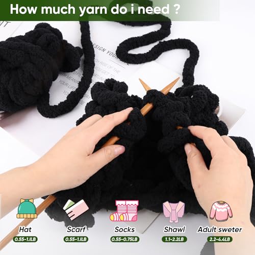 Image of 8 Packs Jumbo Chunky Chenille Yarn - 2040g(72oz) 245 Yards (224m) Bulky Yarn - Chunky Yarn for Hand Knitting Blanket,Cushions, Pet Bed - Soft and Durable(Black)