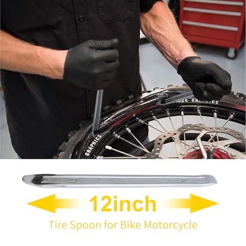 Image of 2 Pack Tire Spoon Set,12in and 20in Tire Iron Spoon with Rubber Handle,Heavy Duty Bead Lifting Tool for Tricycle Car Truck and Motorcycle Bike