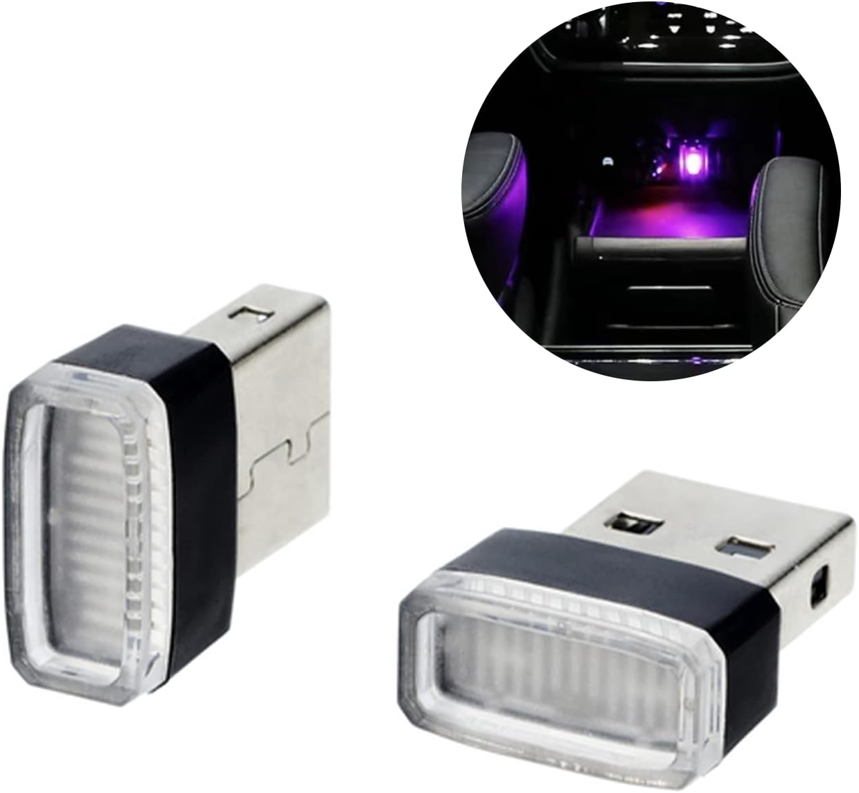 2pcs Universal USB LED Interface Plugin Mini Night Light Car Interior Trunk Ambient