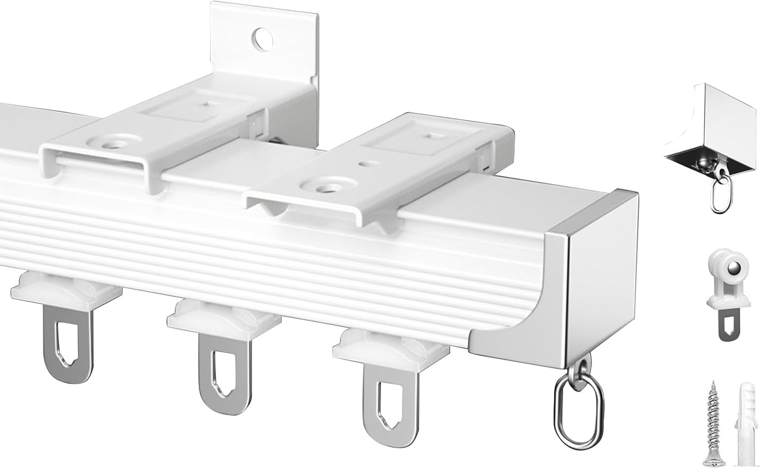 Aluminium Curtain Track 50-600cm, Decorative Wall/Ceiling Mounted, Mute Rollers, Smooth Sliding Rail Guide for Curtains, Heavy-Duty Curtain Rod System