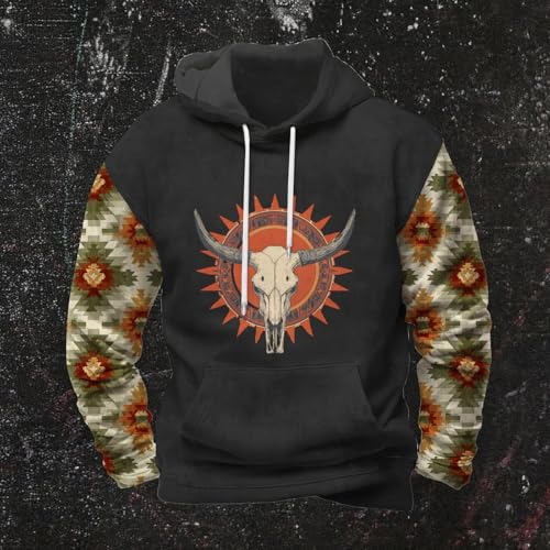 Mens Aztec Hoodies Western Cowboy Hooded Sweatshirt Vintage Graphic Print Fashion Pullover Tops with Pocket4