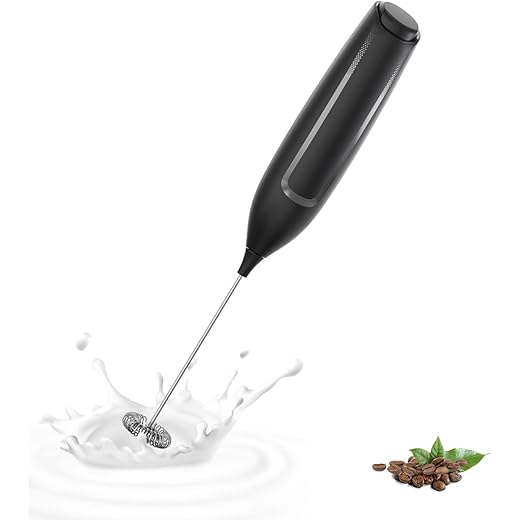 JIMYIU Powerful Milk Frother Handheld Battery-Operated Electric Foam Maker Frother Wand, Drink Mixer with Stainless Steel Whisk for Coffee, Lattes, Cappuccino, Matcha