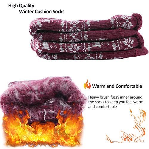 Sunew Thick Snowboarding Socks Men, Women Heat Trapping Winter Calf High Socks For Arctic Extreme Weather Warm Fur Lined Soft Skiing Vintage Socks For Indoor Outdoor, 2 Pairs Crimson Medium #TOP2