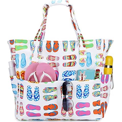 Waterproof Beach Tote Pool Bags for Women Ladies Extra Large Gym Tote Carry On Bag With Wet Compartment for Weekender Travel (slipper) Cover