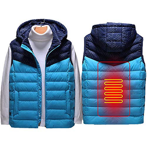 Blau USB Beheizbare Arbeitsjacke für Männer/Frauen,Leicht Waschbar USB Geheizte Jacke mit 1 Heizzonen und 3 Temperaturregler，XL Thermoweste für