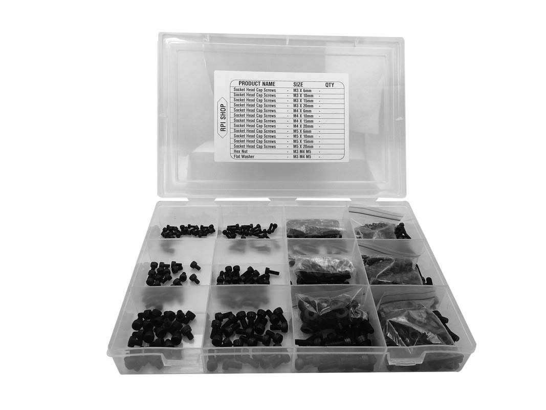Rpi shop - 360 Pcs M3 M4 M5 Socket Head Cap Screws, 4 sizes(6mm, 10mm,15mm, 20mm) With Nuts and Flat Washer Assortment Kit-image-49