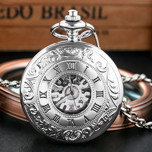Image of Vintage Gold Double Sides Open Case Mechanical Men's Pocket Watch,Double Face Roman Dial Clock Hand Wind Pocket Watch for Men with FOB Chain