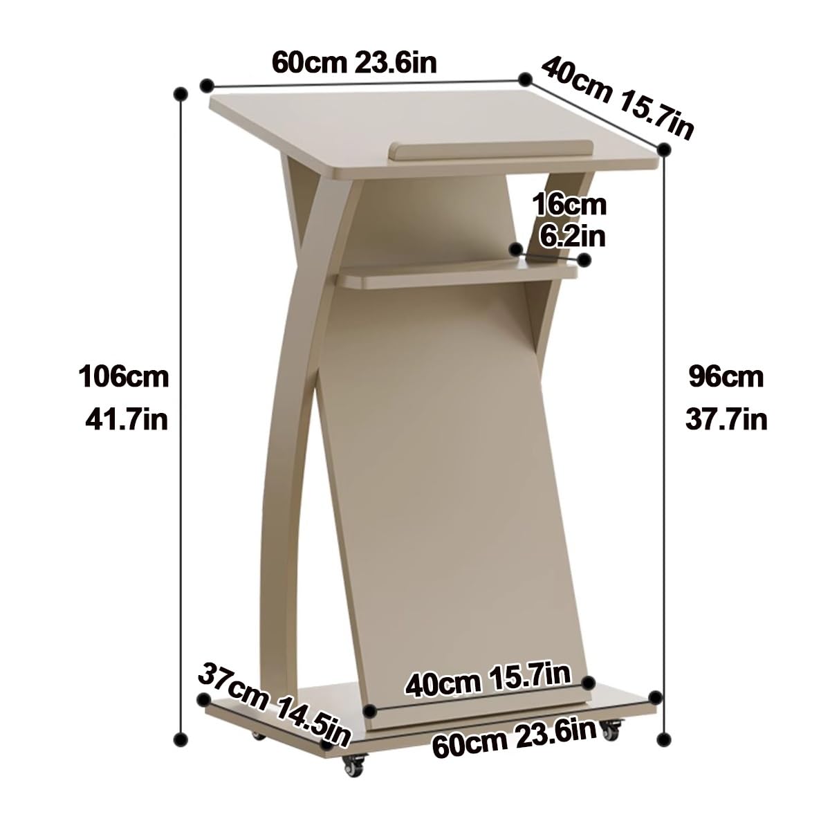 Générique Pupitre Portable en Bois de 104 cm avec roulettes - Pupitre réglable pour églises, écoles et Bureaux - Table de présentation Mobile avec Plateforme de Lecture (Finition Naturelle)