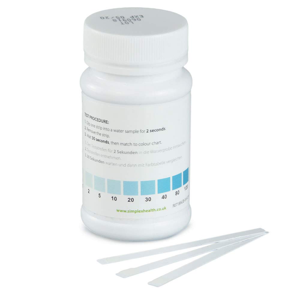 Simplexhealth sin Cloro Alta Gama Agua Tiras Reactivas (50 Tiras) Sensibilidad Niveles: 0, 1, 5, 10, 20, 40, 80, 120 Ppm (Mg/L)