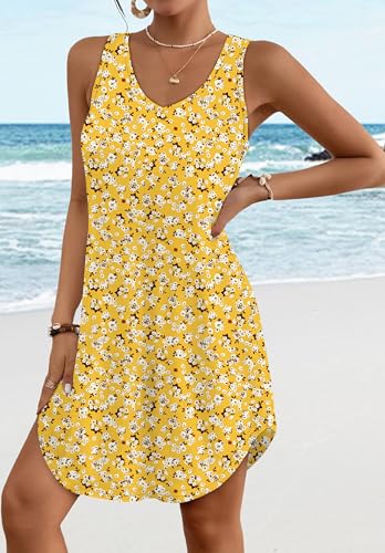 Image of Aokosor Womens Summer Dresses 2026 Loose V Neck Sleeveless Dress Sundresses Swimsuit Coverup Vacation Outfits
