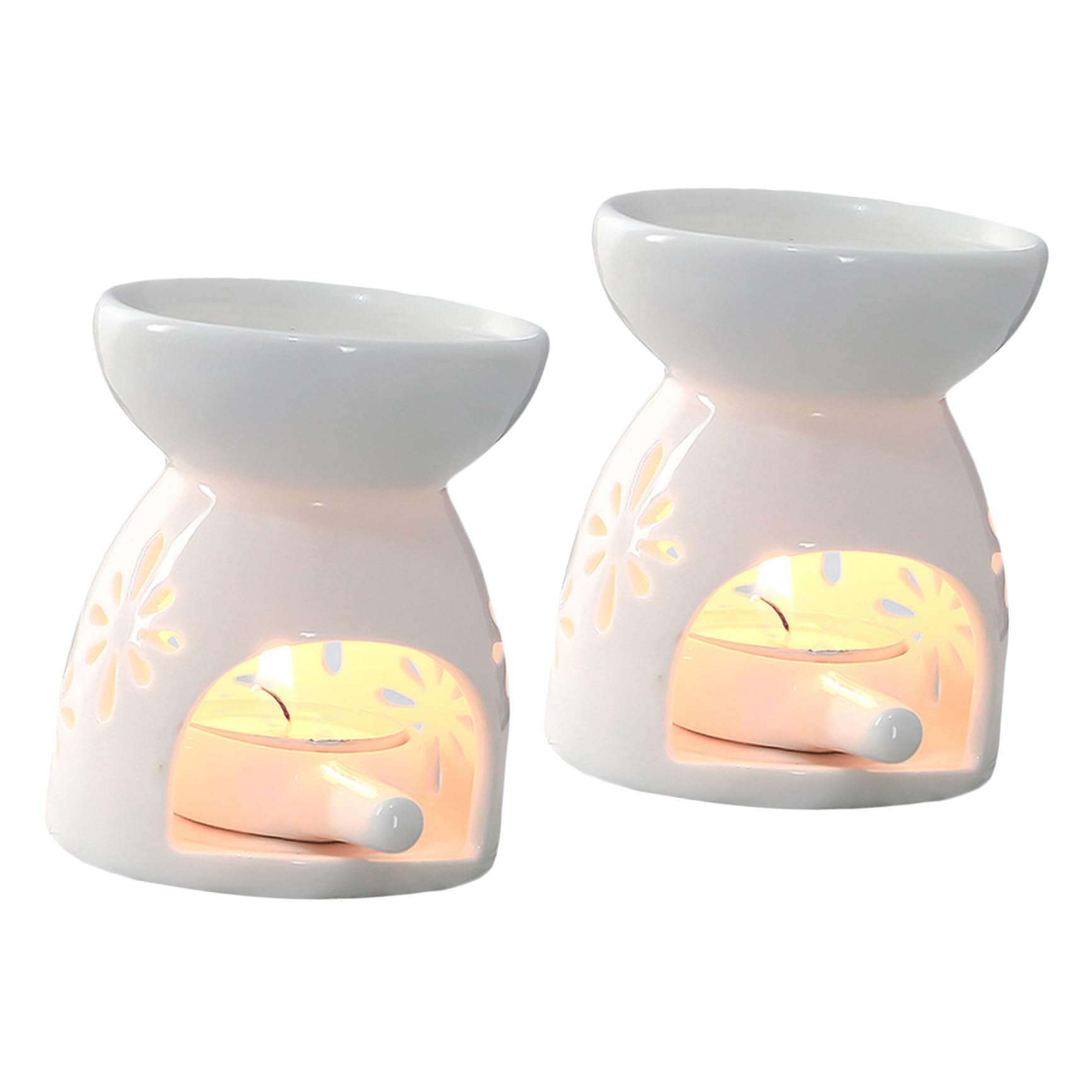 Uonlytech Brûleur en Céramique Blanc 2pcs pour Aromathérapie, Lampe à Parfum Délicate et Élégante, Porte-Parfum pour Décorations Maison et Sauna
