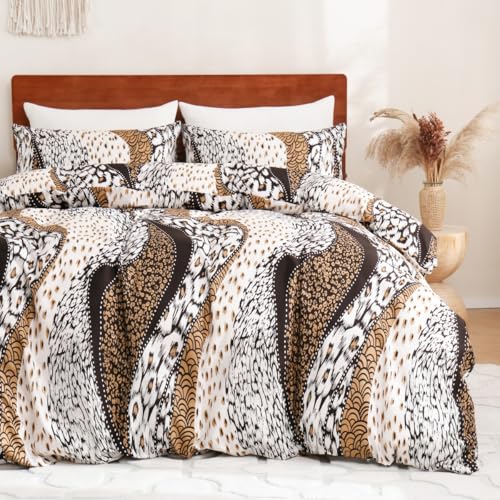 LYJKLST Housse de Couette Imprimé Animal 3 Pièces 280 x 240 cm avec 2 Taies d'oreiller 65x65 cm Imprimé léopard Motifs Parure de Lit 280 x 240 cm Douce...