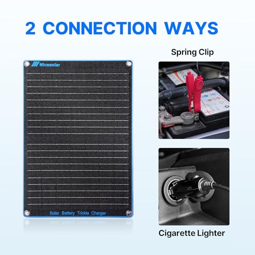 Image of Nicesolar 20W 12V Solar Panel Car Battery Trickle Charger & Maintainer with Cigarette Lighter Plug & Alligator Clip & Battery Cable for Car Automotive Motorcycle Boat Marine Snowmobile Watercraft RV