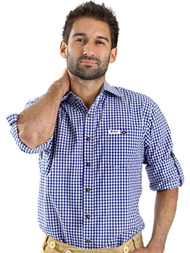 ALMBOCK Trachtenhemd Herren kariert - Slim-fit Männer Hemd dunkel-blau kariert - Karo Hemd aus 100% Baumwolle in den Größen S-XXXL Cover
