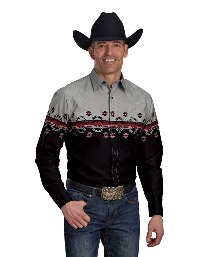 Aztec Border Long Sleeve Snap Western Shirt for Men by ROPER