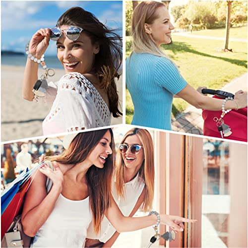 Bisanzoya Beaded Keychain With Tassel, Silicone Key Ring Bracelet, Boho Car Key Chain Wristlet Cute Tassel For Women And Girls (White Marble) #TOP6